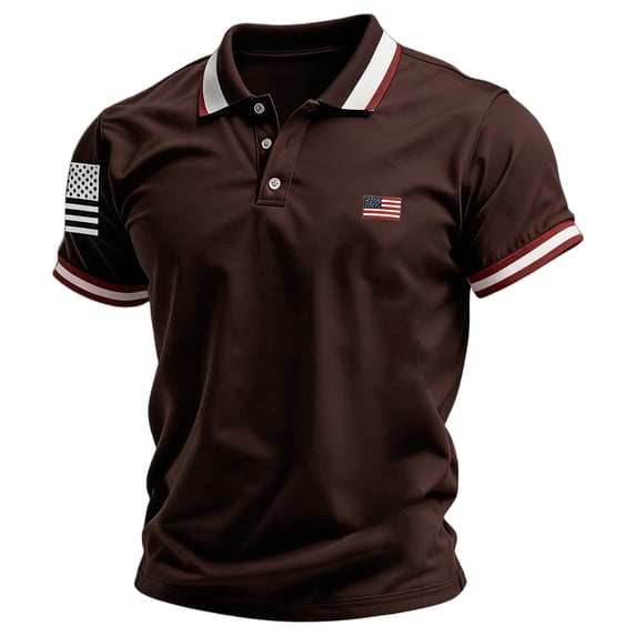 Homeyce Mens 4th Of July Polo Shirts 250th America Anniversary American Flag Golf Shirts Short Sleeve Independence Day Polo T-Shirts Button Up Patriotic Shirts,Brown M