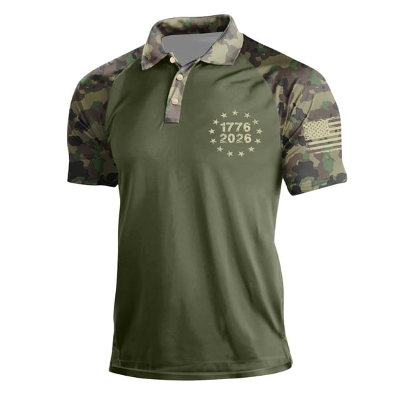 Homeyce Mens 4th Of July Polo Shirts 250th America Anniversary Usa Flag Print Polo Shirts Short Sleeve Independence Day Vintage Polo Tshirt Collared Button Patriotic Outfit,Green L