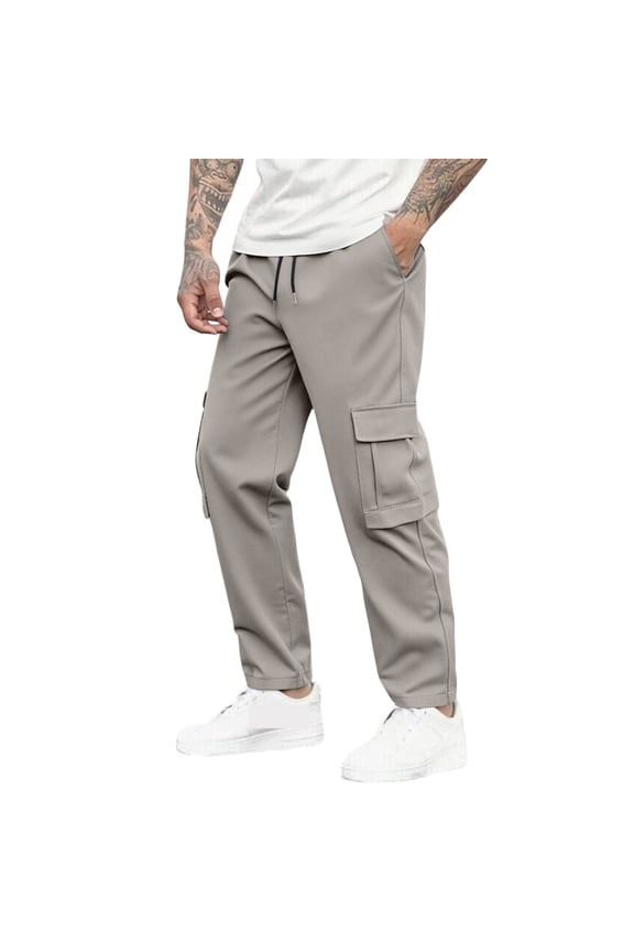 Mens Cargo Pants Durable Ripstop Elastic Waist Pants Breathable Waterproof Construction Pants Stretch Lightweight Work Quick Dry Athletic Joggers Multi Pockets,Gray L