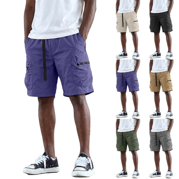 Homeyce Mens Cargo Shorts Elastic Waistband Drawstring Shorts Outdoor Casual Camo Hiking Work Casual Big and Tall Cargo Shorts with Multi-Pocket Quick Dry Beach Shorts,Purple M