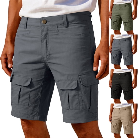 Homeyce Mens Cargo Shorts Multi Pocket Elastic Waist Short Button Down Ripstop Straight Leg Camo Cargo Short Casual Lightweight Summer Hiking Outdoor Joggers,Gray 4XL
