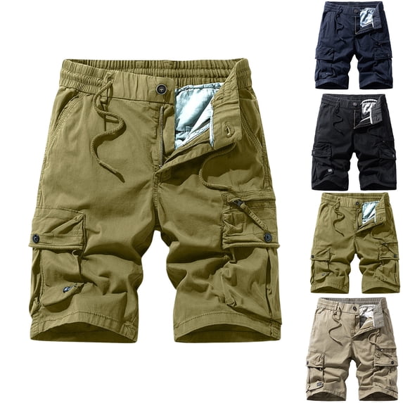 Homeyce Mens Cargo Shorts Multi Pocket Elastic Waist Shorts Pants Drawstring Ripstop Straight Leg Camo Cargo Pants Loose Fit Hiking Outdoor Lightweight Work Bermuda Shorts,Green XL