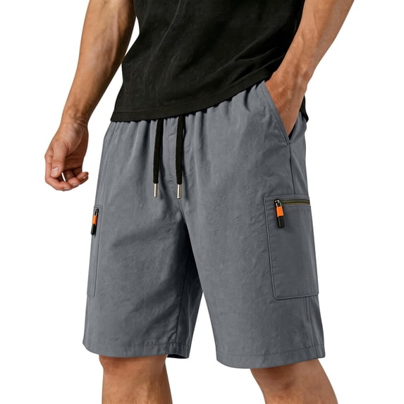 Homeyce Mens Cargo Shorts with Multi-Pocket Elastic Waistband Shorts Drawstring Ripstop Straight Leg Camo Cargo Short Stretch Military Work Casual Lightweight Pants,Gray L