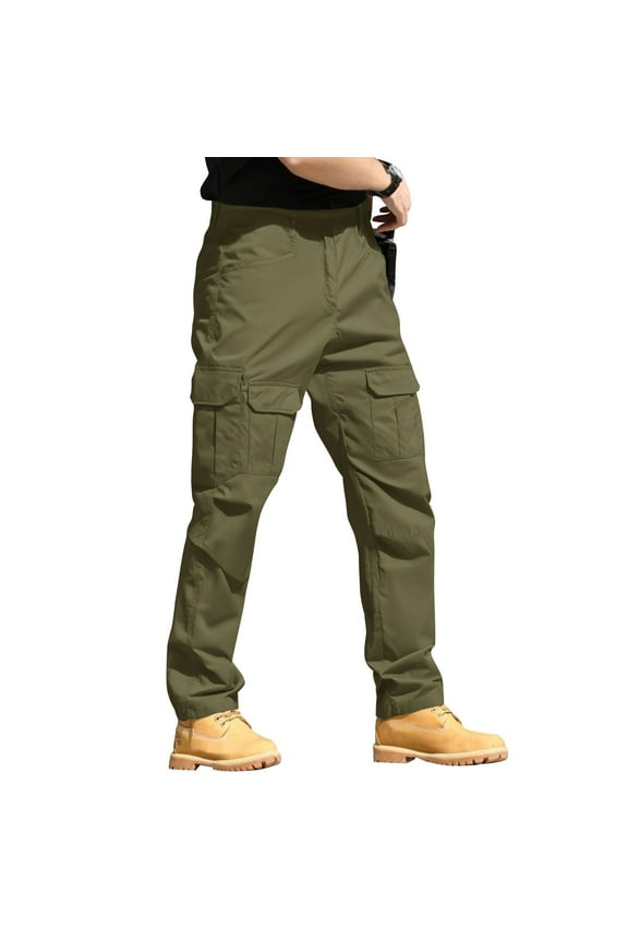 Mens Cargo Work Pants Durable Ripstop Elastic Waist Pants Breathable Water Resistant Hiking Pants for Men Stretch Lightweight Work Quick Dry Pants with Multi Pockets,Deep Green L