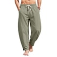 thumbnail image 1 of Homeyce Mens Casual Linen Pants with Elastic Waist Drawstring Straight Leg Pants with Pockets Cotton Linen Cotton Trousers Loose Fit Summer Beach Lightweight Linen Dress Trousers,Green L, 1 of 4