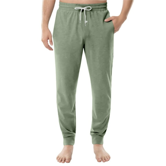 Homeyce Mens Cotton Pajama Pants Solid Color Elastic Waist Pajamas Pants with Pockets with Drawstring Sleep Pants Button Fly Lightweight Breathable Soft Loose Lounge Bottoms,Green M