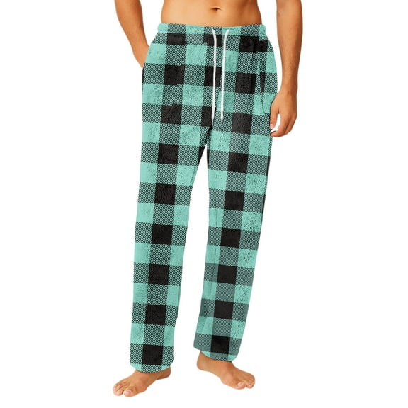 Homeyce Mens Flannel Fleece Pajama Pants Plaid Stretchy Drawstring Sleepwear with Pockets Soft Loose Fit Warm Microfleece Sleep Pant Flannel Fleece Pjs Bottoms,Blue 3XL