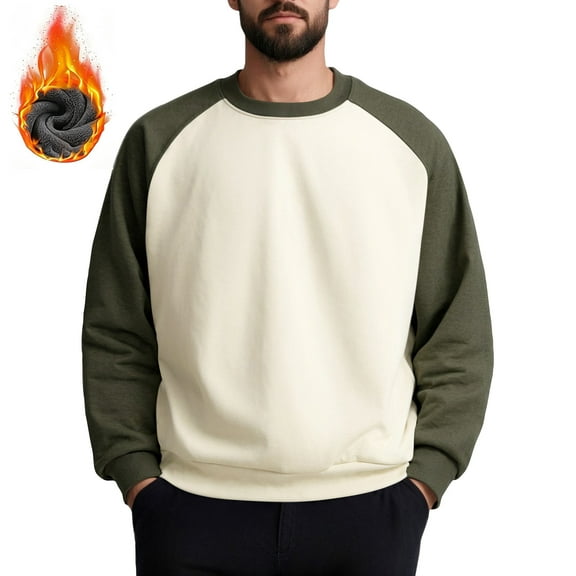 Homeyce Mens Fleece Crewneck Sweatshirt Long Sleeve Solid Color Sweater Winter Basic Warm Fuzzy Soft Pullover Fleece Sweat-Shirts,Green XL