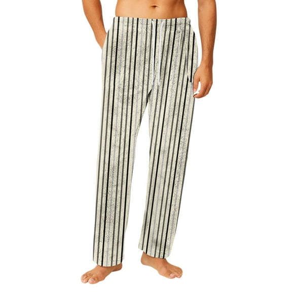 Homeyce Mens Fleece Pajama Pants Striped Drawstring Pajama Pants with Pockets Fluffy Soft Warm Relaxed Fit Sleepwear Flannel Fleece Sleep Lounge Pant,Beige XL