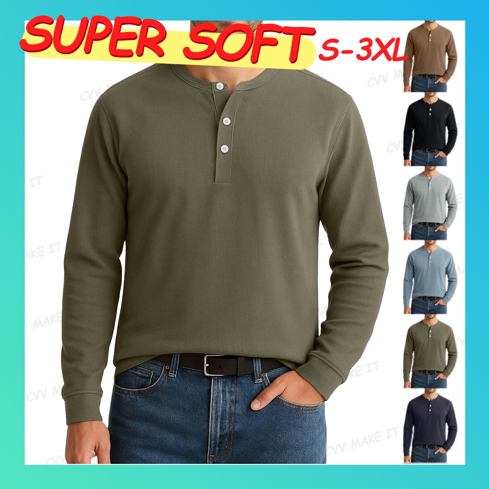 Homeyce Mens Long Sleeve Henley Shirts Solid Color Button Henley Shirt ...