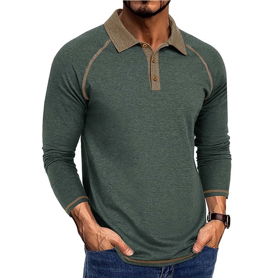 Homeyce Mens Long Sleeve Polo Shirts Button Down Collar Shirts Business Casual Work Office Lightweight Shirt Solid Color Long Sleeve Tee Shirt,Green L