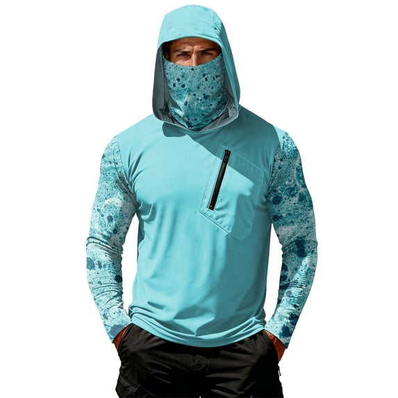 Homeyce Mens Long Sleeve Sun Protection Shirts with Face Cover Spf UV Upf 50+ Rash Guard Shirt Fishing Lightweight Long Sleeve Cooling Hoodies,Blue S