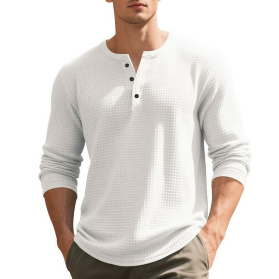 Homeyce Mens Long Sleeve Tee Shirts Solid Color with Button Henley Shirts Casual Lightweight Stand Collar T-Shirts Jersey Baseball Tee Shirts,White L