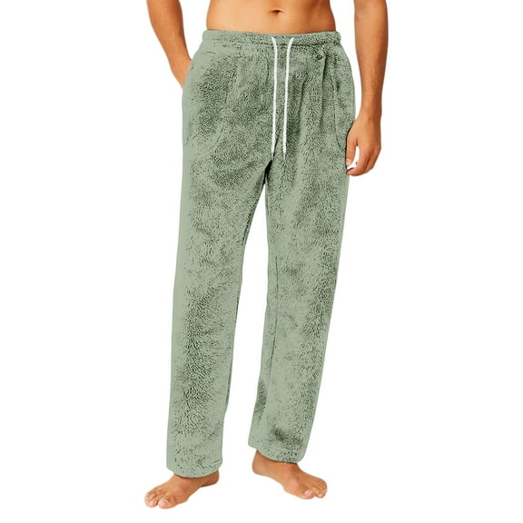 Homeyce Mens Pajamas Pants Flannel Fleece Solid Color Sleepwear Cozy Casual Loose Soft Lightweight Sleep Pants Elastic Waist Adjustable Drawstring Pajama Bottoms with Pockets,Green 3XL