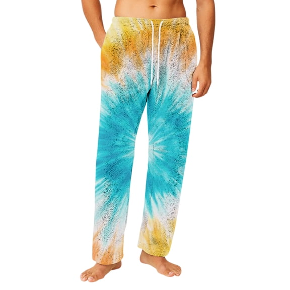 Homeyce Mens Plaid Pajama Pants Flannel Fleece Tie Dye Gradient Sleepwear Soft Cotton Comfy Warm Sleep Pant with Pockets Stretchy Drawstring Pjs Bottoms,Blue 2XL