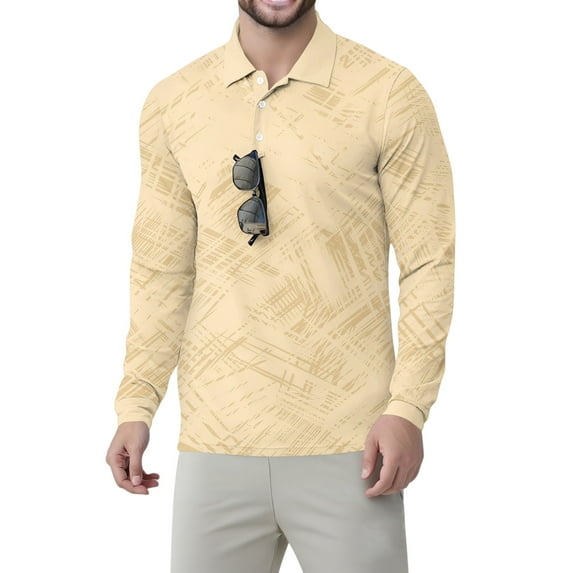 Homeyce Mens Polo Shirt Long Sleeve Collared Shirt Casual Lightweight Outdoor Golf with Buttons Golf Polo Shirt Floral Print Quick Dry Tee,Yellow M