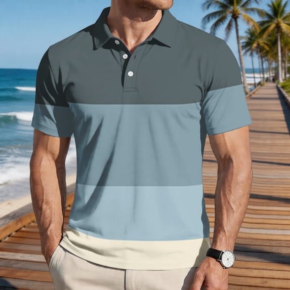 Homeyce Mens Polo Shirts Short Sleeve Collar Polo Shirts Button Casual Basic Lightweight Polo Sweatshirt Striped Color Block Golf T Shirt,Gray 3XL