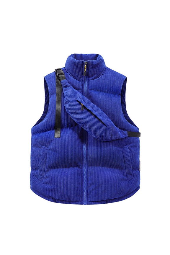 Mens Puffer Vest Sleeveless Zip Up Outerwear Vest Quilted Down Water-Resistant Windproof Jacket Stand Collar Winter Warm Casual Outerwear for Golf Running Outdoor,Blue XL