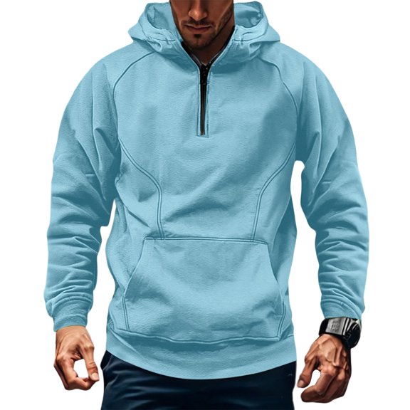 Homeyce Mens Quarter Zip Hoodies Long Sleeve Pullover Sweatshirts with Pockets Loose Fit Vintage 2025 Hooded Pullover Drop Shoulder 1/4 Zip Pullover Hoodies Streetwear,Blue 3XL