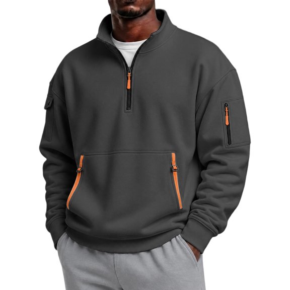 Homeyce Mens Quarter Zip Pullover Sweatshirts Long Sleeve Mock Neck Sweater Polo Pullovers Casual Dress Fleece Lined Quilted Sweatshirt For Golf Daily Relaxed Fit,Gray XL