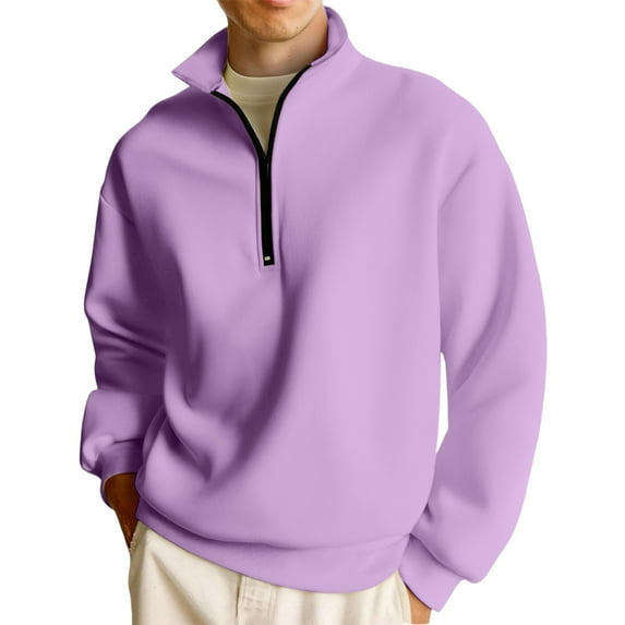 Homeyce Mens Quarter Zip Sweatshirts Mock Neck Long Sleeve Sweatshirt Lightweight Casual Active Pullover 1/4 Zip Polo Shirt,Light Purple S