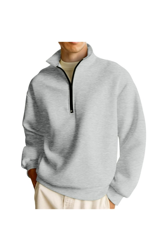 Mens Quarter Zip Sweatshirts Stand Collar Long Sleeve Sweatshirt Lightweight Casual Active Pullover 1/4 Zip Polo Sweater,Light Gray 3XL