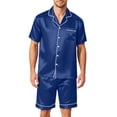 thumbnail image 1 of Homeyce Mens Satin Silk Pajamas Sets Button Down Shirts and Shorts 2 Piece Sets Short Sleeve Sleepwear Loungewear with Pockets Summer Lounge Sets,Blue L, 1 of 4