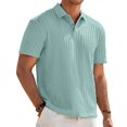 thumbnail image 1 of Homeyce Mens Short Sleeve Polo Shirts Button Down Contrast Collared Shirts Casual Basic Lightweight Shirt Knitted Striped Short Sleeve Pullover Shirts,Green S, 1 of 4