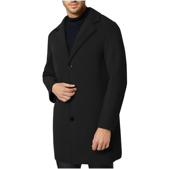 Homeyce Mens Single/Double Breasted Trench Coat Notched Collar Wool Blend Peacoat Classic Winter Trench Business Cardigan Jacket with Pockets Mid Long Jacket Overcoat,Black 4XL