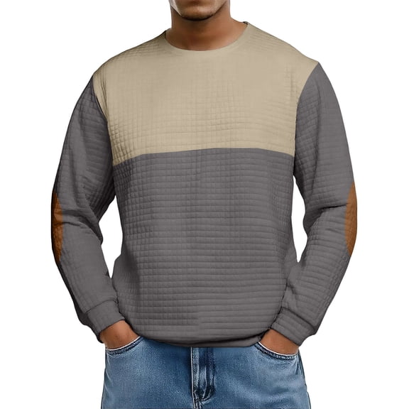 Homeyce Mens Sweatshirts Crewneck Geometric Texture Crewneck Sweatshirt Long Sleeve Color Block Pullover Warm Winter Comfy Pullover Shirts,Gray L
