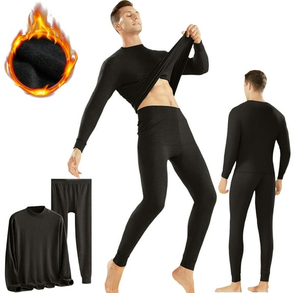 Homeyce Mens Thermal Underwear Set with Soft Fleece Lined Long Johns Warm Top and Bottom Set Fleece Lined Thermal Set Base Layer for Winter Cold Weather Ski,Black L
