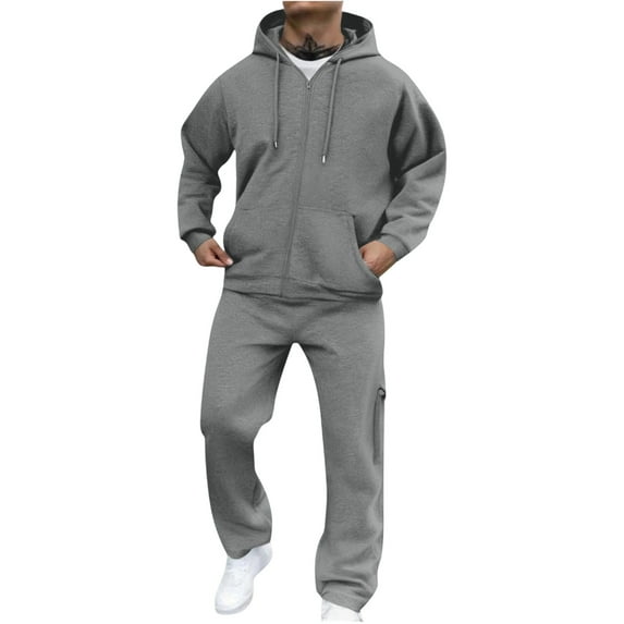 Homeyce Mens Track Suits 2 Piece Sweatsuit Full Zip Pullover Sweatshirt and Sweatpants Set Casual Athletic Jogging Sport 2025 Solid Color Track Suits with Pockets for Men,Gray XL