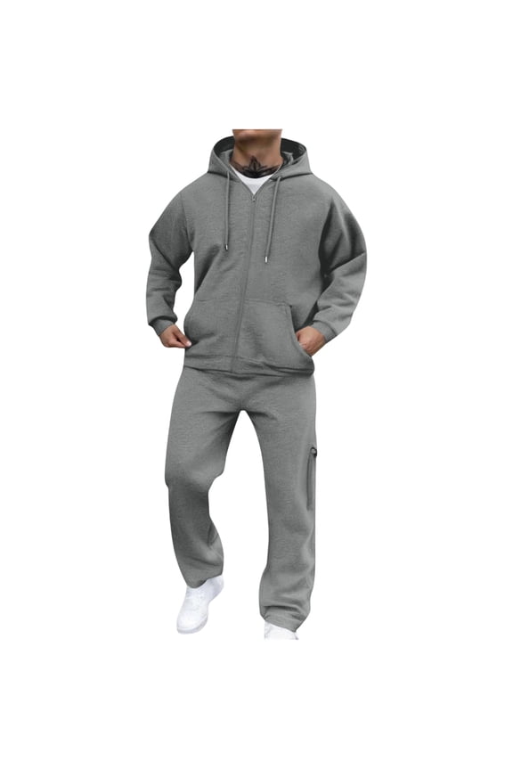 Mens Track Suits 2 Piece Sweatsuit Full Zip Pullover Sweatshirt and Sweatpants Set Casual Athletic Jogging Sport 2025 Solid Color Track Suits with Pockets for Men,Gray XL