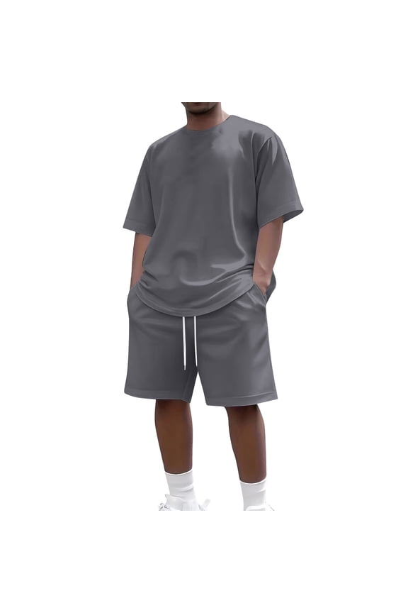 Mens Tracksuit 2 Piece Mens Short Sets Outfits Oversized Tshirts Shorts Set Short Sleeve Lounge Jogging Tracksuit,Gray XL