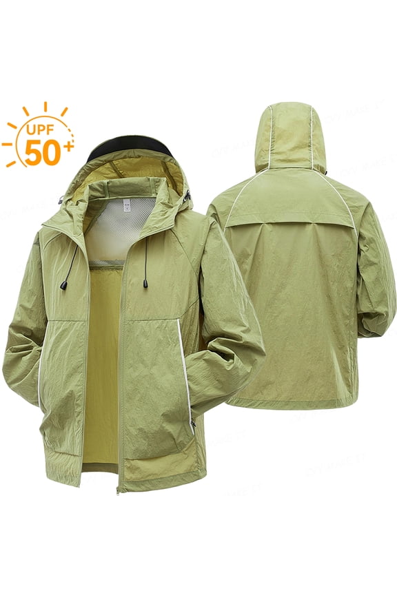 Mens UPF 50+ Sun Protection Hoodie Windbreaker Zip Up Lightweight Jacket Summer Packable Sunscreen Plus Size Coat Upf 50+ Waterproof UV Jacket with Pocket,Green L