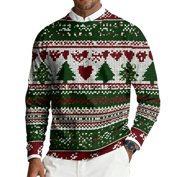 Homeyce Mens Ugly Christmas Sweater Crew Neck Soft Knitted Sweaters Funny Snowflake Santa Hilarious Xmas Claus Soft Funny Pullover Long Sleeve Christmas Pattern Xmas Pullover Tops,Green XL