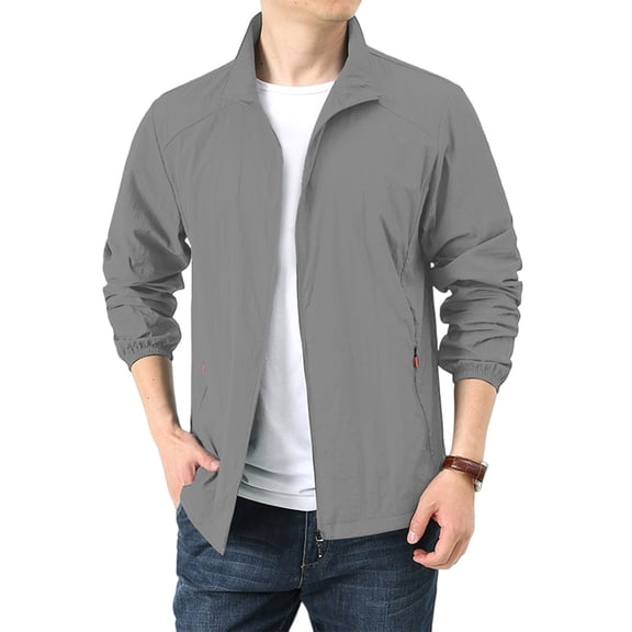 Homeyce Mens Waterproof Sun-Protective Jackets Lightweight Zip Up Windbreaker Jacket with Pocket Summer Casual Outdoor Loose Coats Upf 50+ Long Sleeve Sun Shirts,Gray L