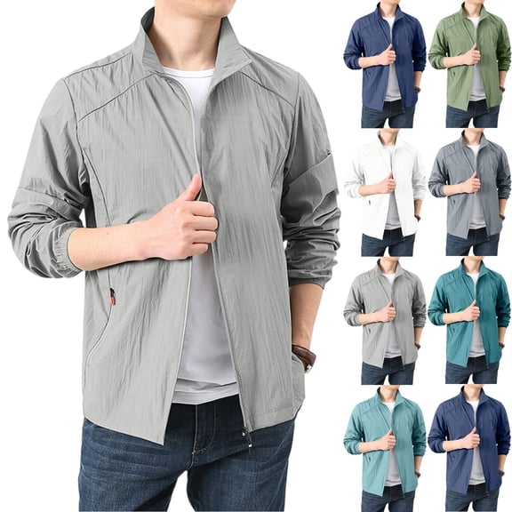 Homeyce Mens Waterproof Sun-Protective Jackets Lightweight Zip Up Windbreaker Jackets with Pocket Casual Loose Fit Outdoor Coat Upf 50+ Long Sleeve Sun Shirts,Green M