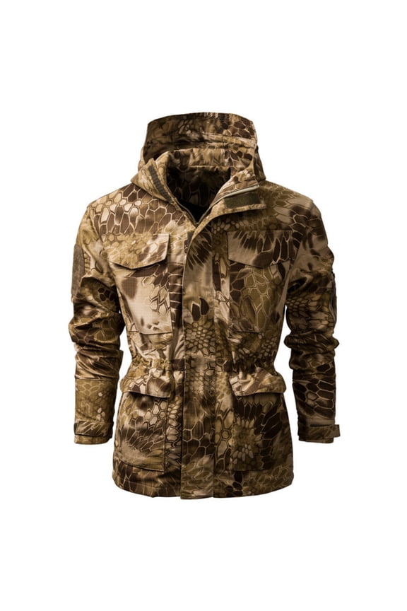 Military Jacket for Men with Pockets Windproof & Waterproof Jacket Long Sleeve Winter Outdoor Lightweight Winter Coats Zip Up Camo Unisex Cold Weather Gear for Hiking Travel,Yellow 2XL