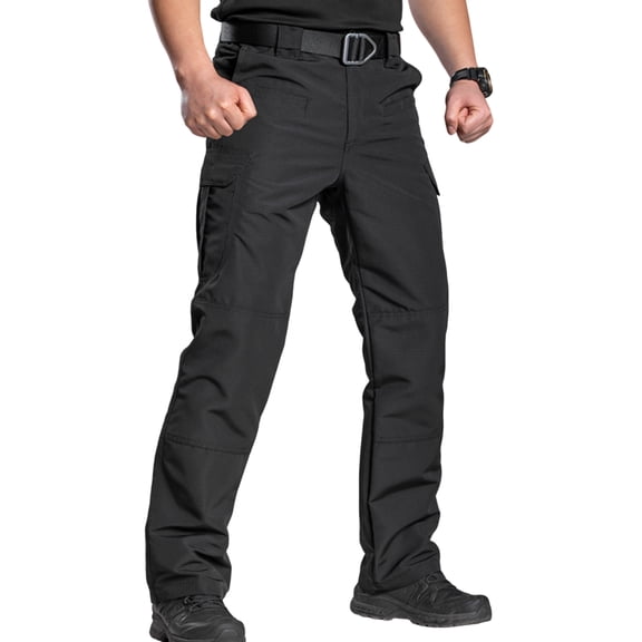 Homeyce Military Pants for Men Water Resistant Stretch Waistband Cargo Pants with Pockets Big and Tall Pants Rip Stop Lightweight Outdoor Cargo Work Pants,Black S