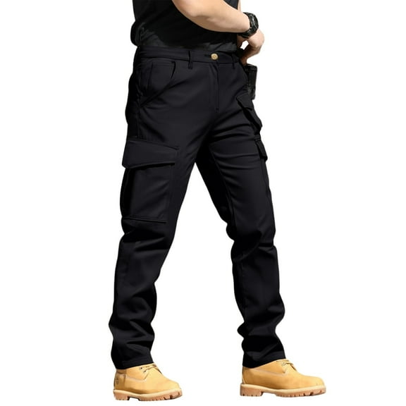 Homeyce Military Pants Men's Water Resistant Durable Ripstop Cargo Pants Elastic Waist Breathable Hiking Pants with Pockets Stretch Lightweight Work Athletic Joggers Not Belt,Black 3XL