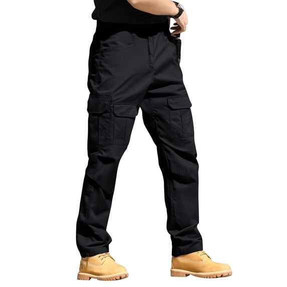 Homeyce Military Work Pants for Men Ripstop Elastic Waist Pants Breathable Waterproof Construction Carpenter Cargo Pants Relaxed Fit Stretch Quick Dry Athletic Joggers with Multi Pockets,Black 2XL