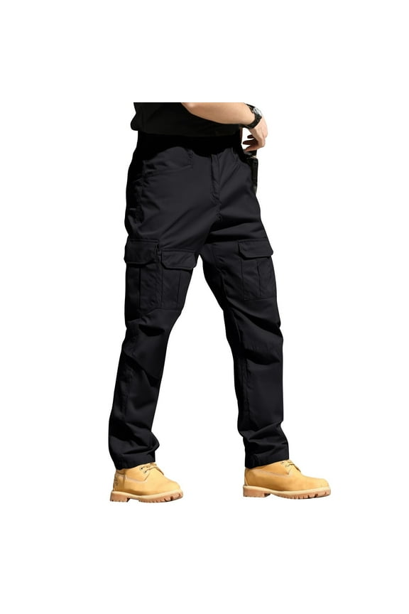 Military Work Pants for Men Ripstop Elastic Waist Pants Breathable Waterproof Construction Carpenter Cargo Pants Relaxed Fit Stretch Quick Dry Athletic Joggers with Multi Pockets,Black 2XL