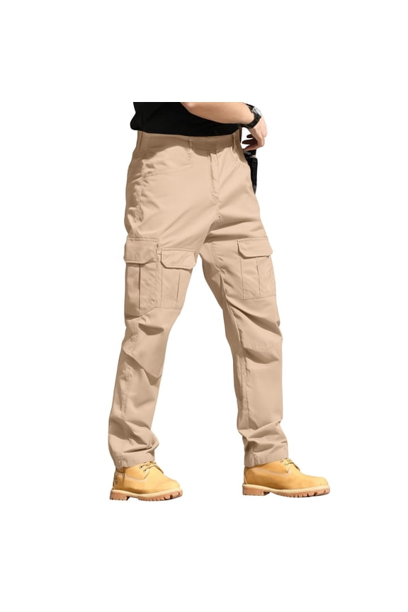 Military Work Pants for Men Water Resistant Ripstop Pants Elastic Waist Breathable Military Hiking Pants Multi Pockets Construction Carpenter Pants Not Belt,Khaki 2XL