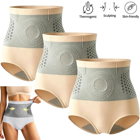 Homeyce Moringa and Berberine Fat Burning Shorts Sculpting Shorts Control Top Underwear Fat Burning Underwear Tummy Control Postpartum Recovery Shapewear for Home Daily Use,Beige-3PCS