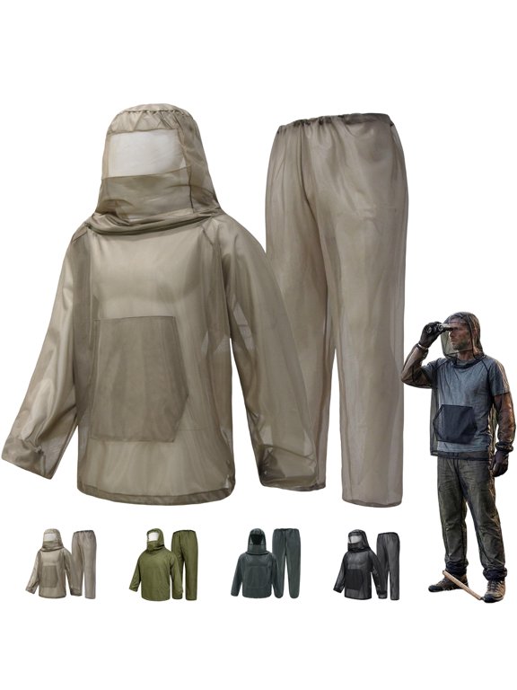 Mosquito Jacket Bug Jacket with Hood for Men Women Mosquito Net Suits for Fishing Outdoor Protection,Brown L