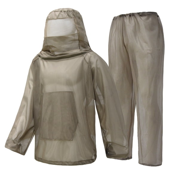 Homeyce Mosquito Net Suit Camo Hunting Mesh Suit and Mitt Set Bug Net Clothing with Hood for Outdoor Protection No-See-Ums Garden Camping,Brown S