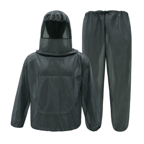 Homeyce Mosquito Suits Mesh Net Bug Hooded Jacket Pant for Men Women Outdoor Full Body Protection Mosquito Proof Clothing,Gray L