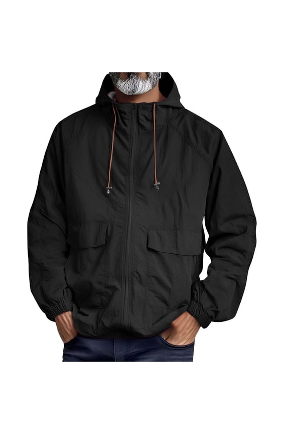 Outdoor Waterproof Soft Shell for Men Windbreaker Zip Up Rain Shell Jacket with Hood Hunting Winter Outdoor Lightweight Rain Coat with Pockets Long Sleeve Outdoor Hoodies for Hiking,Black S