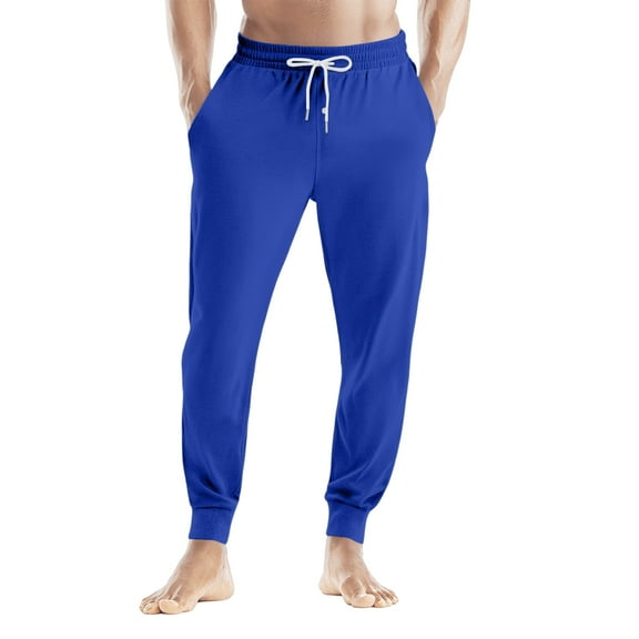 Homeyce Pajama Pants for Men Comfortable Casual Lightweight Solid Color Pajamas Pants Drawstring with Pockets Sleep & Lounge Pants Soft Loose Fit Elastic Waist Button Fly Lounge Pjs Bottoms,Blue 2XL